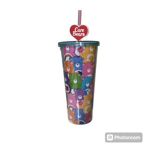 CARE BEARS RAINBOW TUMBLER TRAVEL‎ CUP WITH LID AND TOPPER STRAW 24 oz